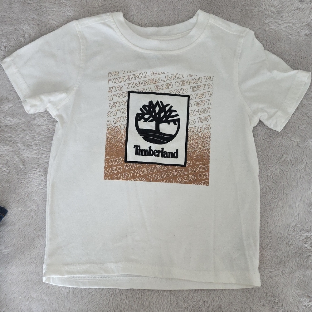 Timberland White Tee with Brown Logo Graphic